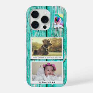 Rustic 3 Photo Collage Teal Blue Green Planks