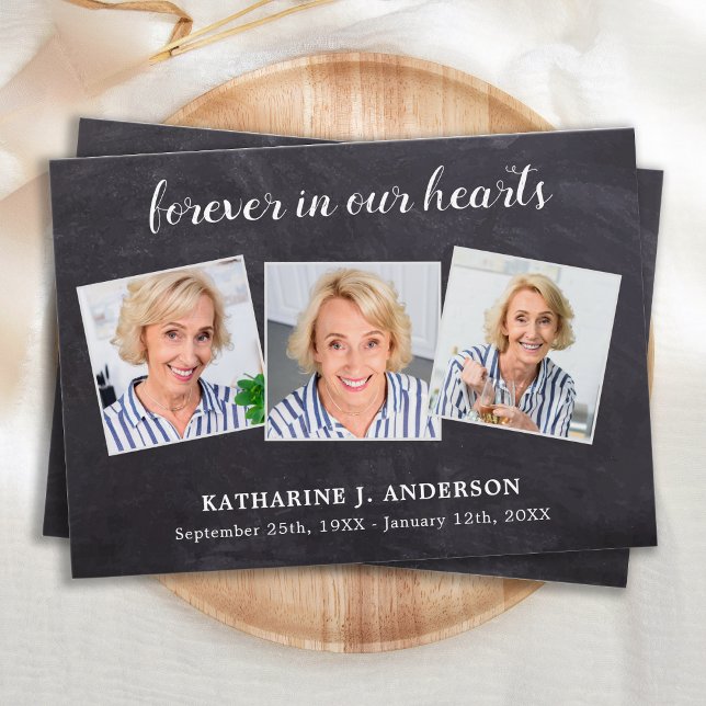 Rustic 3 Photo Memorial Funeral Prayer Card (Criador carregado)