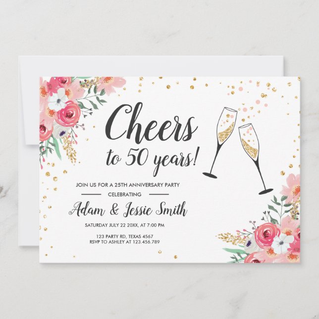 Rustic 50th Wedding Anniversay Convite Floral (Frente)