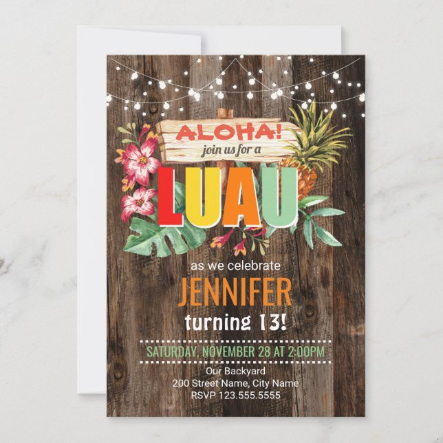 Rustic Aloha Luau convite de aniversário (Frente)