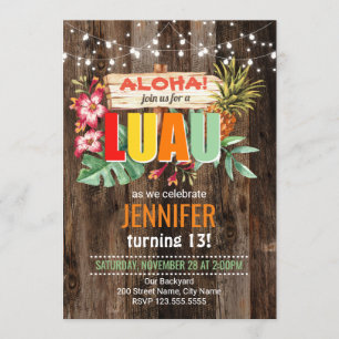 Rustic Aloha Luau convite de aniversário