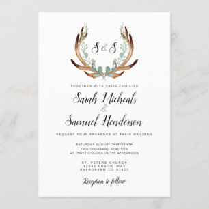 Rustic Antler Convite Para Casamento Por Aquarel