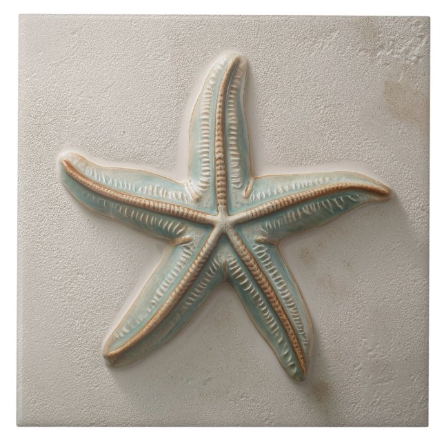 Rustic Aqua and Sand Starfish Coastal Relief (Frente)