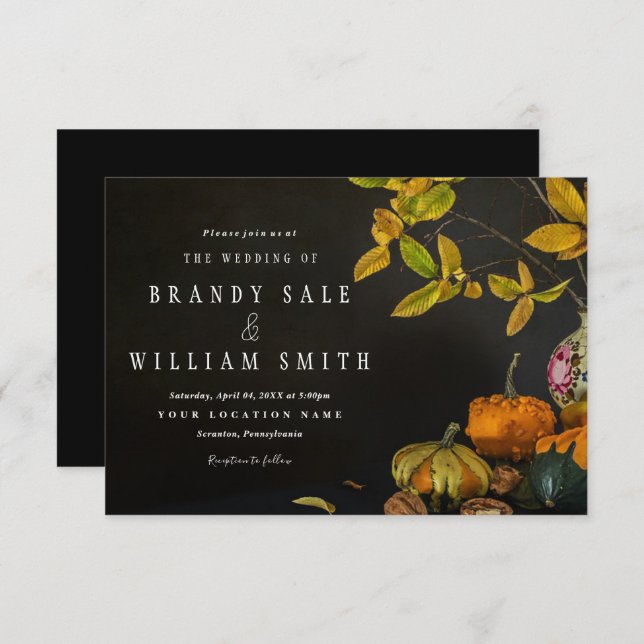 Rustic Autumn Deixa Pumpkin Casar Convites (Frente/Verso)