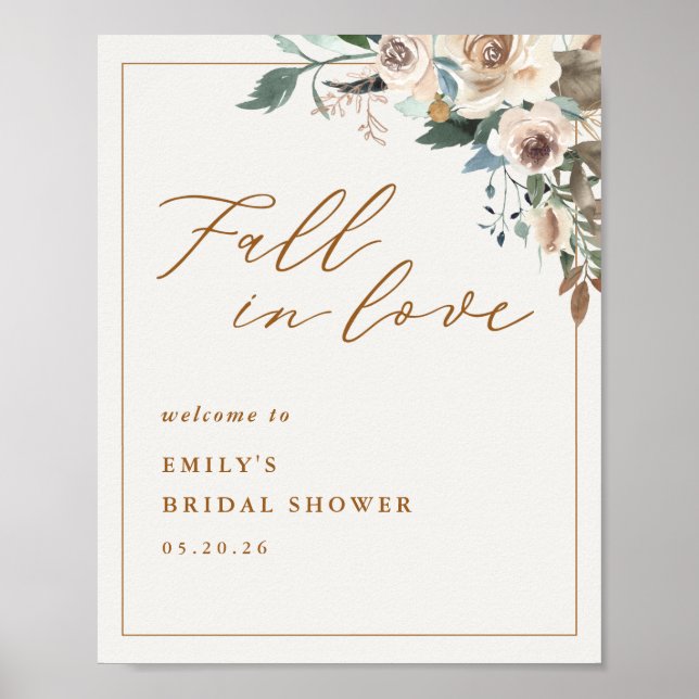 Rustic Autumn Floral Fall in Love Welcome Poster (Frente)