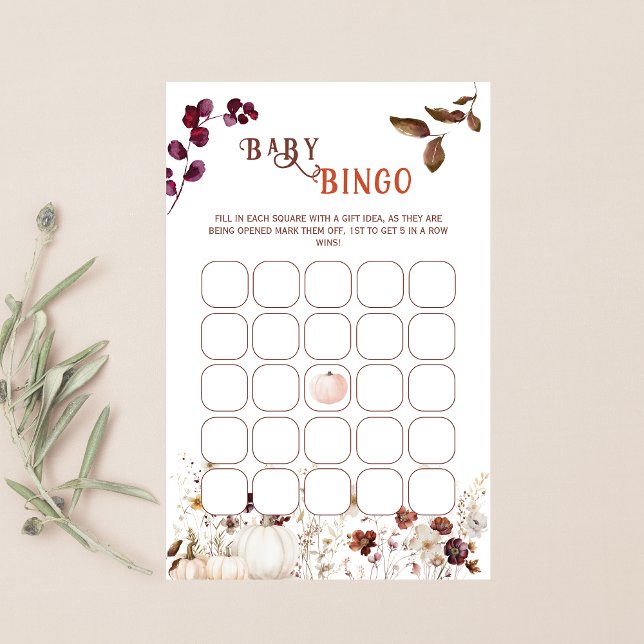Rustic Autumn Floral Pumpkin Baby Bingo  (Criador carregado)