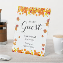 Rustic Autumn Leaves Wedding Wifi Sign