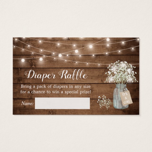 Rustic Baby's Breath Floral Lights Diaper Raffle (Frente)