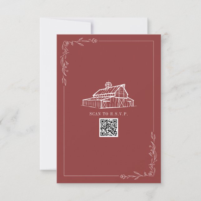 Rustic Barn Muted Red QR Code Weding RSVP (Frente)