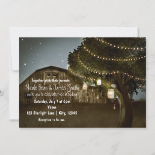 Rustic Barn & Tree Lights Convites De Casamento