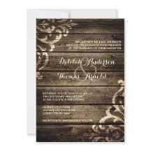 Rustic Barn Wood Damask Casamento vintage Convite