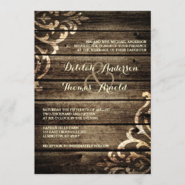 Rustic Barn Wood Damask Casamento vintage Convite