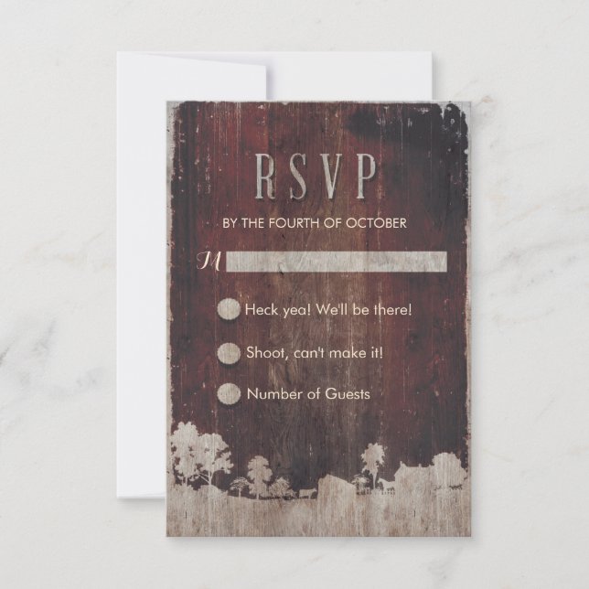 Rustic Barn Wood Fazenda Casamento RSVP (Frente)