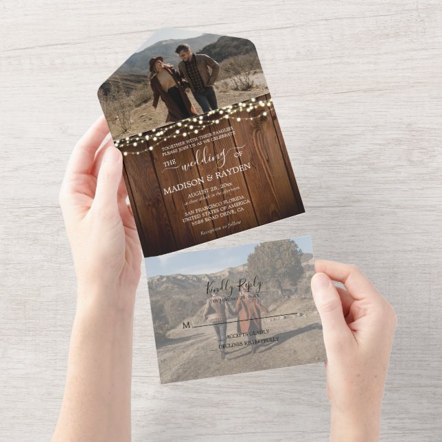 Rustic Barn Wood String Luzes Lace Foto Casamento (Tearaway)