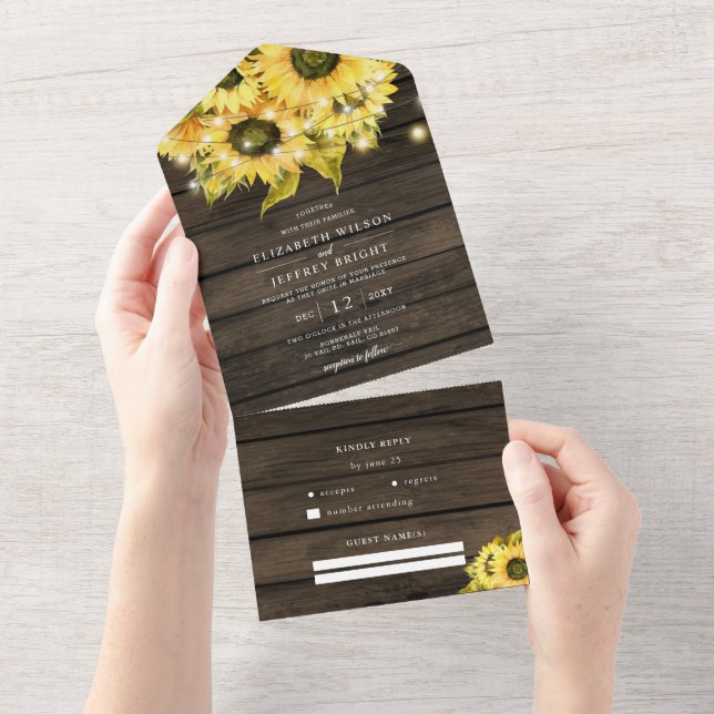Rustic Barn Wood Sunflower String Luzes Casamento (Tearaway)