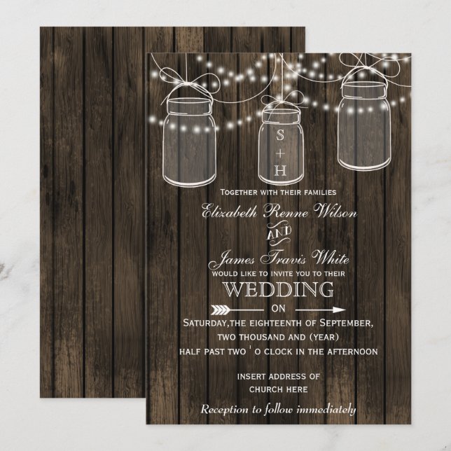 Rustic Barnwood, convites para casamento de jarro (Frente/Verso)