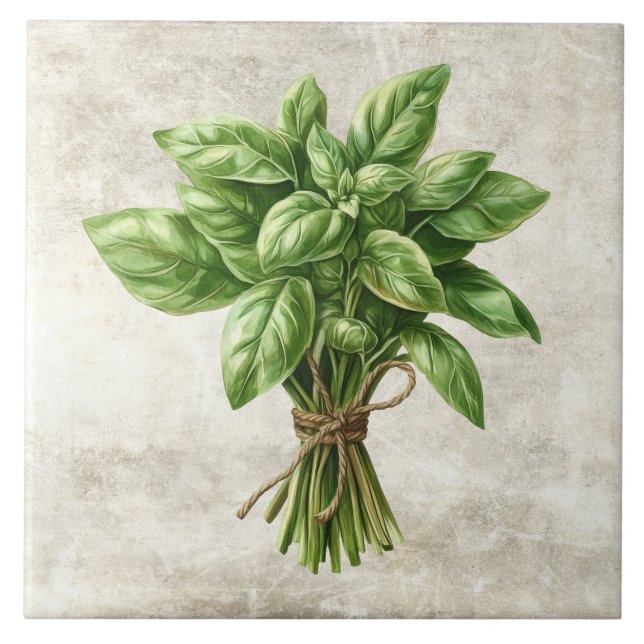 Rustic Basil Herb Faux Ceramic Tile (Frente)
