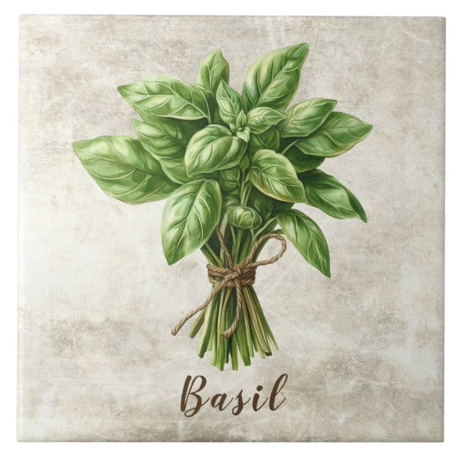 Rustic Basil Herb Spice Faux Ceramic Tile (Frente)