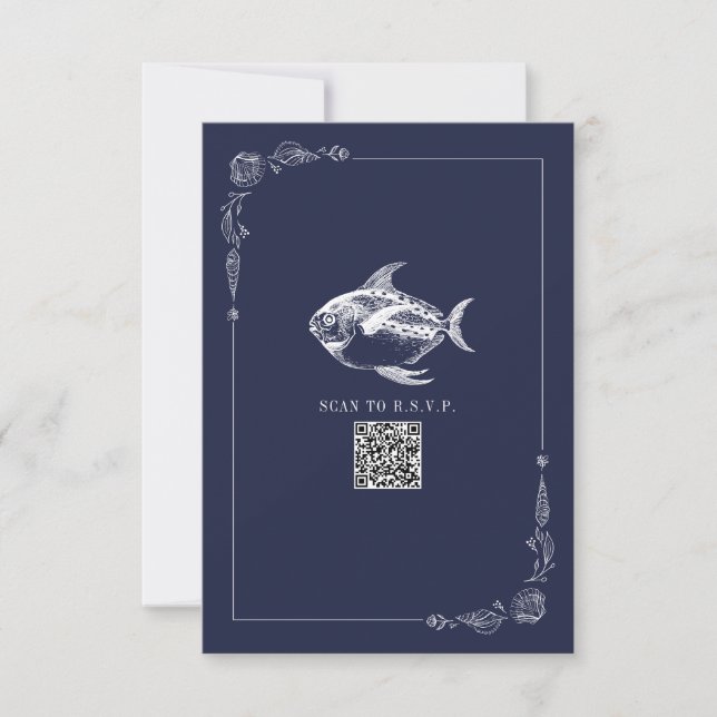 Rustic Beach Weding Dark Blue Fish RSVP (Frente)