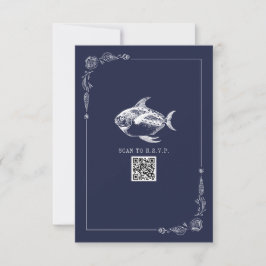 Rustic Beach Weding Dark Blue Fish RSVP