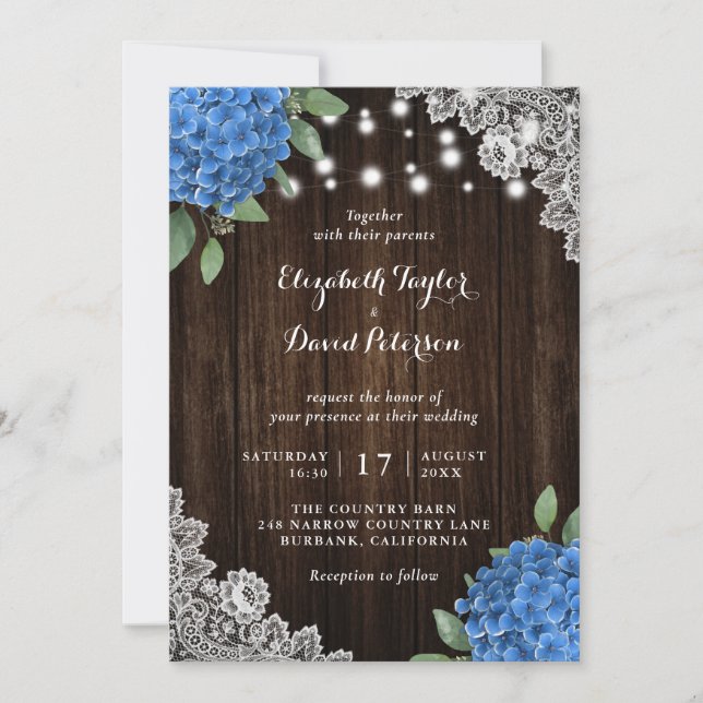 Rustic Blue Hydrangea Convites de Casamento (Frente)
