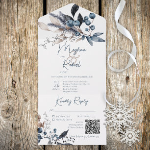 Rustic Blue & White Winter Foliage Código QR