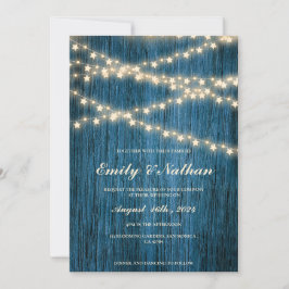 Rustic Blue Wood String Luzes De Casamento Convite