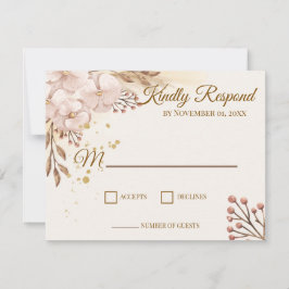 Rustic Blush & Gold Floral Boho RSVP Card 