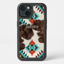 Rustic Bohemian Southwest Cowhide Turquoise Name