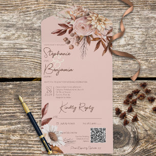 Rustic Boho Blush Floral Código QR Tudo em Um Conv