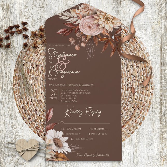 Rustic Boho Blush Neutrals Floral Brown Janto (Criador carregado)