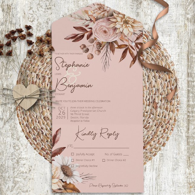 Rustic Boho Blush Neutrals Floral Pink Jantado (Criador carregado)