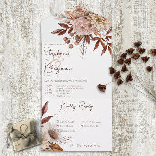 Rustic Boho Brown White Floral Tudo em Um Convite