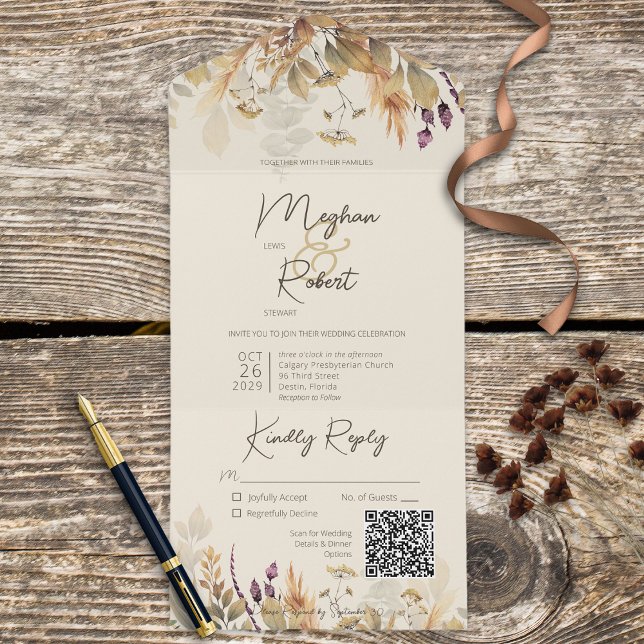 Rustic Boho Fall Wildflower Cream Código QR (Criador carregado)