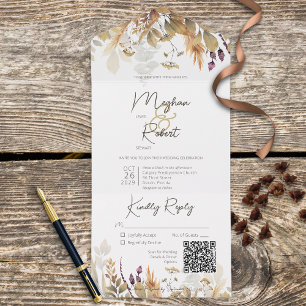 Rustic Boho Fall Wildflower White Código QR