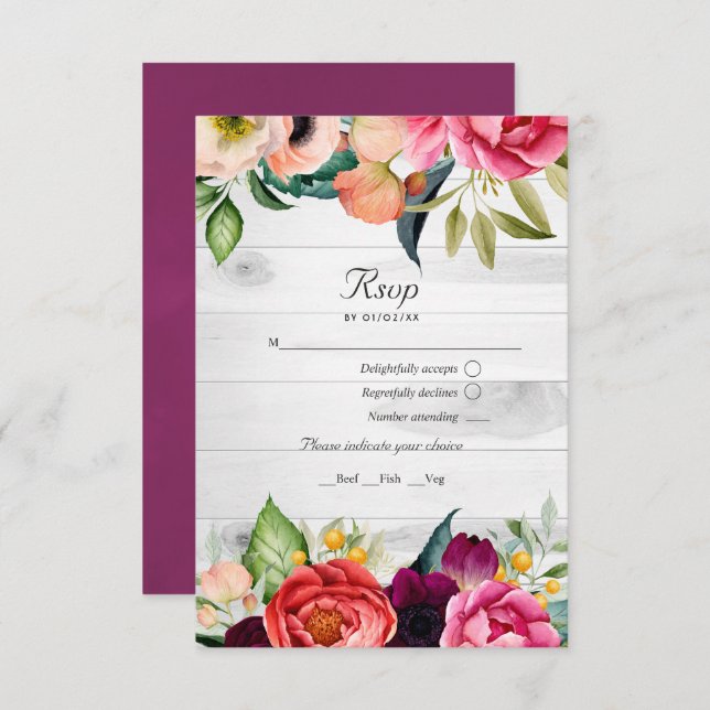 Rustic Boho Floral Bohemian Código QR RSVP Casamen (Frente/Verso)