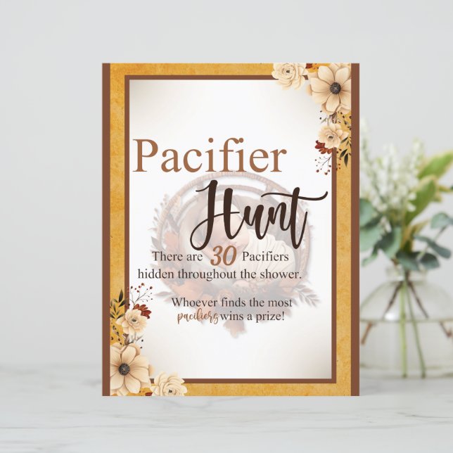 Rustic Boho Floral Chá de fraldas Pacifier Hunt Ga (Em pé/Frente)