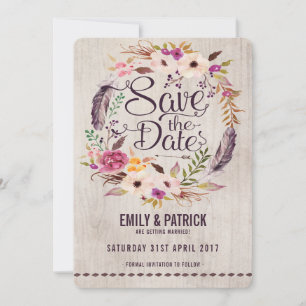 Rustic Boho Floral Salvar a Data Convite