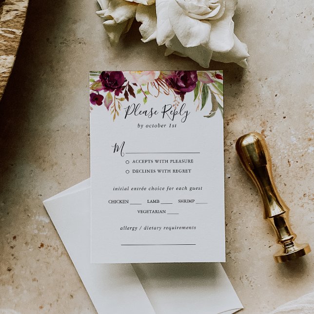 Rustic Boho Floral Wedding Menu Choice RSVP (Criador carregado)