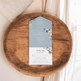 Rustic Boho Flowers Script Winter Dusty Blue