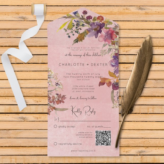 Rustic Boho Jewel Tone Florals Cor de Rosa Código  (Criador carregado)