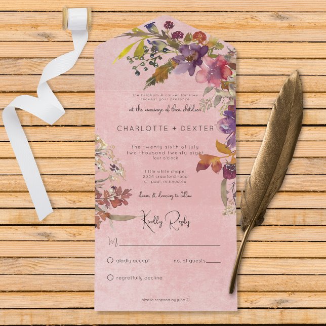 Rustic Boho Jewel Tone Florals Rosa Sem Janto (Criador carregado)