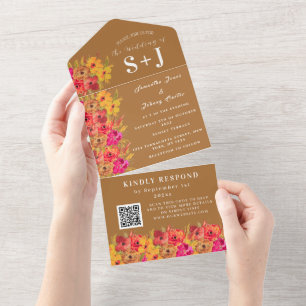 Rustic Boho Orange Terracotta Floral Weding RSVP