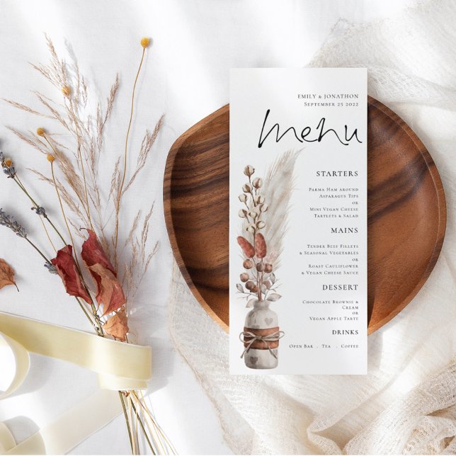 Rustic Boho Pampas Grass Menu Casamento (Criador carregado)