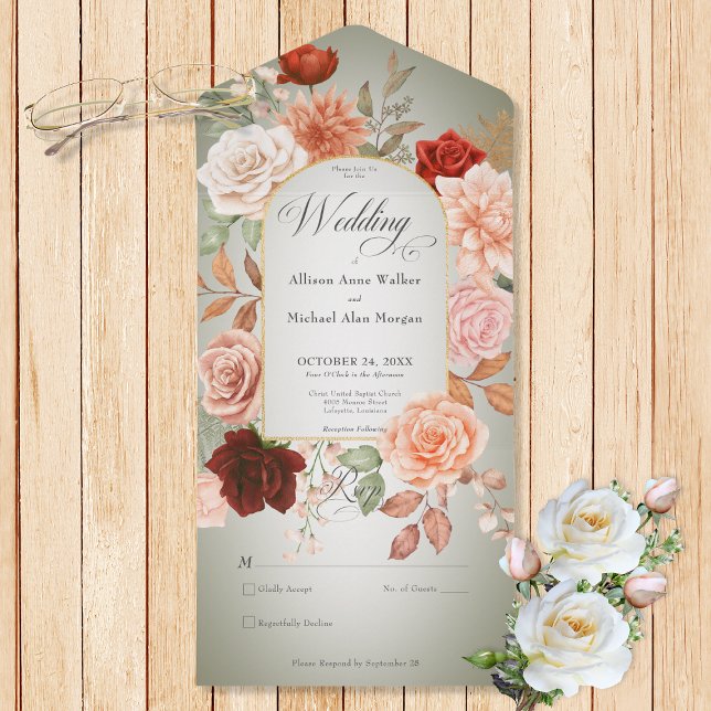 Rustic Boho Rust Peach Floral Arch Sage No Janta (Also available with a QR code or with dinner selection options.)