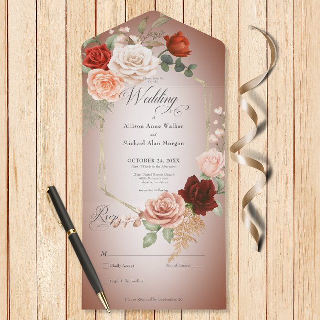 Rustic Boho Rust Peach Floral Frame Rust Sem Janto (Also available with a QR code or with dinner selection options.)