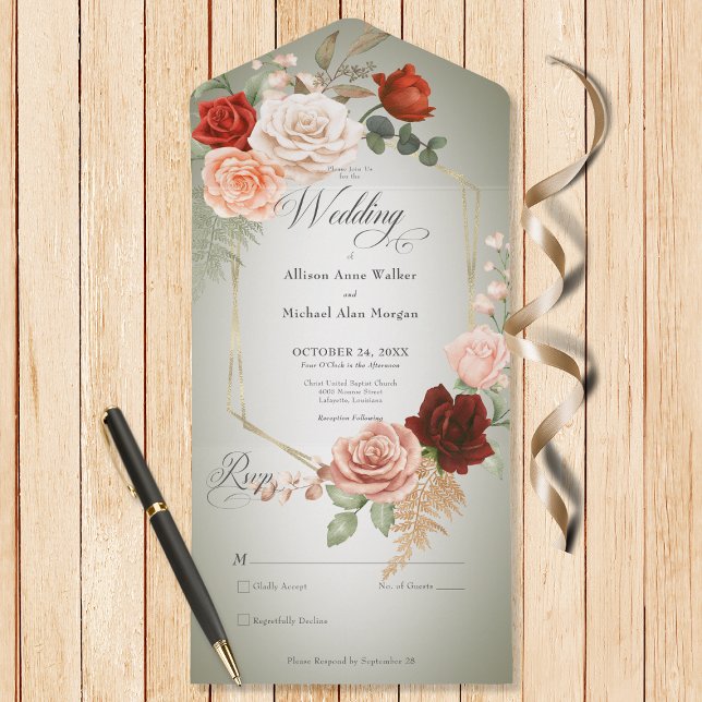 Rustic Boho Rust Peach Floral Frame Sage No Janta (Also available with a QR code or with dinner selection options.)