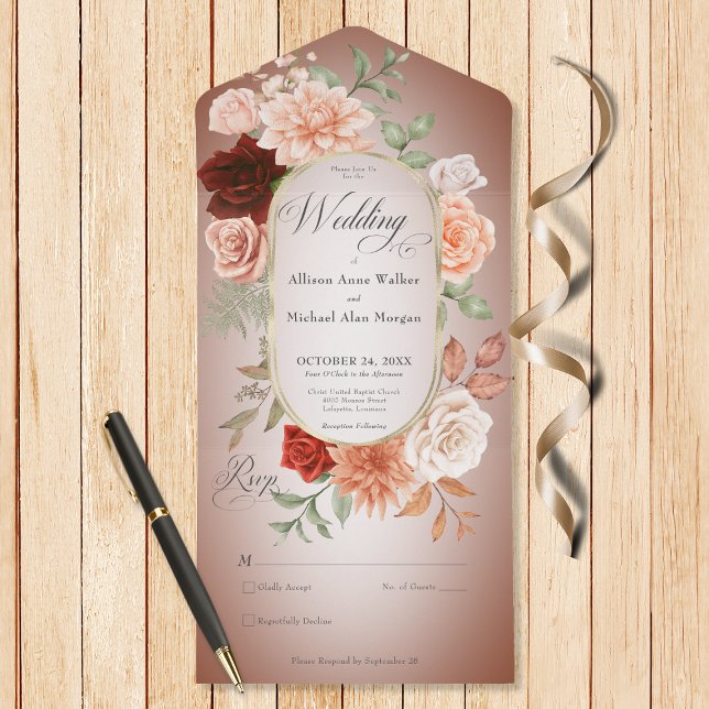 Rustic Boho Rust Peach Floral Oval Rust Sem Janto (Also available with a QR code or with dinner selection options.)
