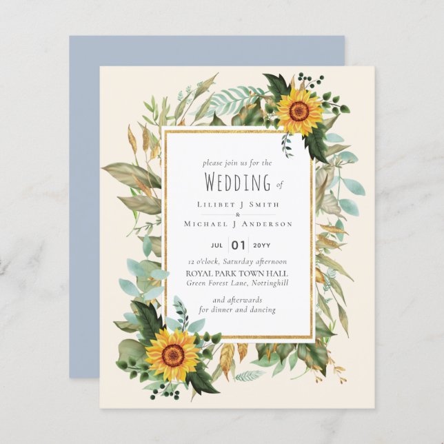 Rustic BOHO Sunflower Casamento Verde (Frente/Verso)