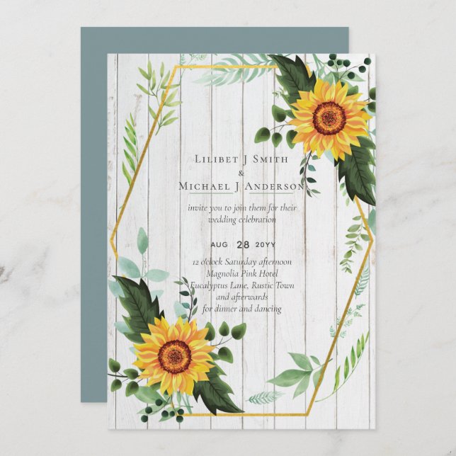 Rustic BOHO Sunflower Casamento Verde (Frente/Verso)
